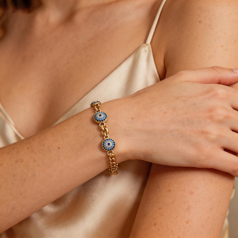 Evil Eye Crystal Bead Chain Bracelet - SEIYI