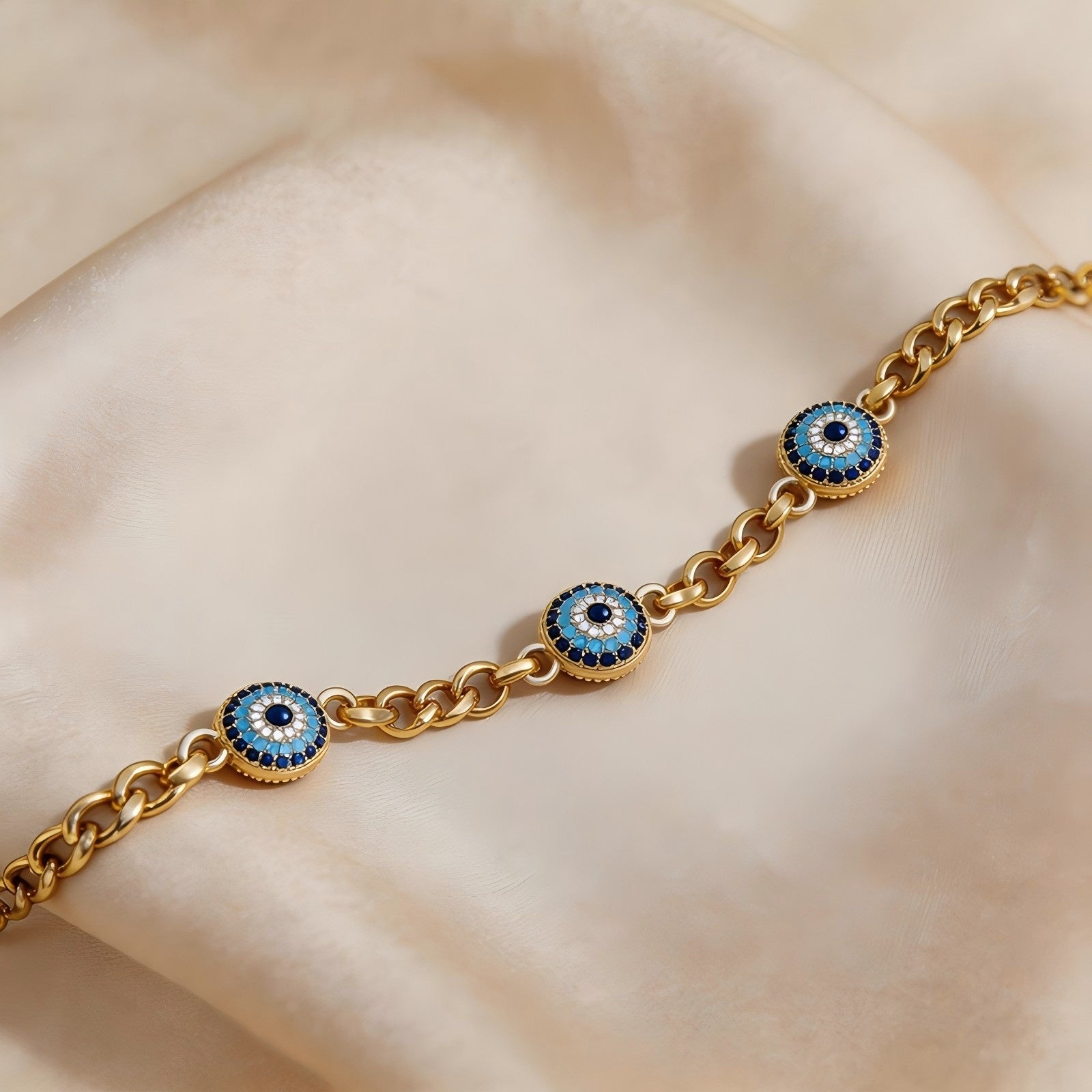 Evil Eye Crystal Bead Chain Bracelet - SEIYI