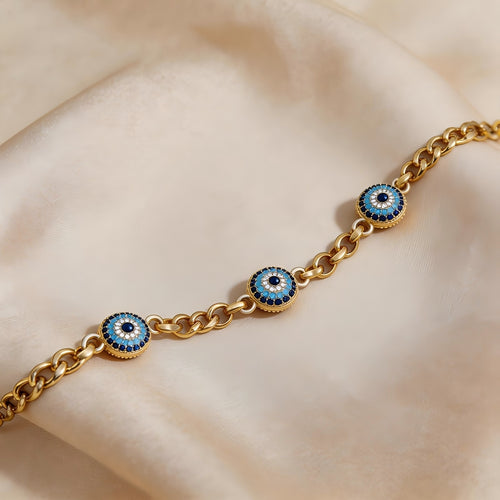 Evil Eye Crystal Bead Chain Bracelet - SEIYI