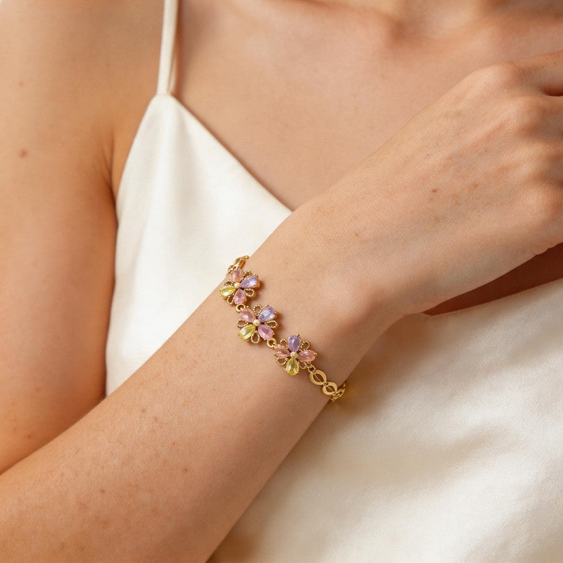 Multicolor Flower Link Statement Bracelet - SEIYI