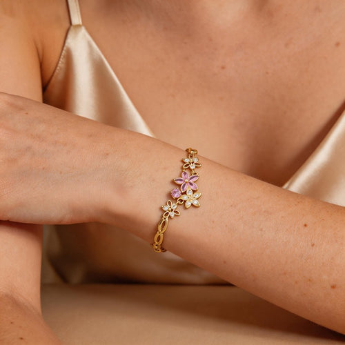 Cherry Blossom Pink Crystal Statement Bracelet - SEIYI
