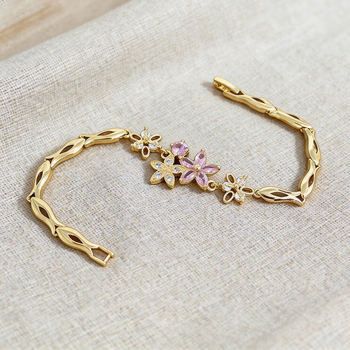 Cherry Blossom Pink Crystal Statement Bracelet - SEIYI
