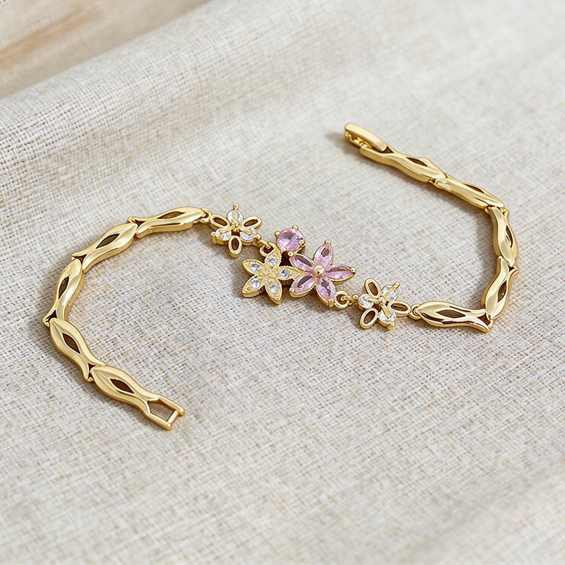 Cherry Blossom Pink Crystal Statement Bracelet - SEIYI
