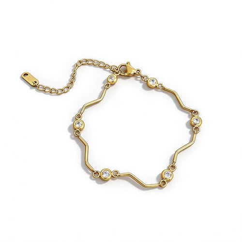 Wavy Bezel-Set Crystal Statement Bracelet - SEIYI