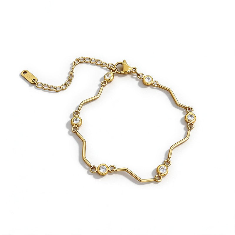 Wavy Bezel-Set Crystal Statement Bracelet - SEIYI