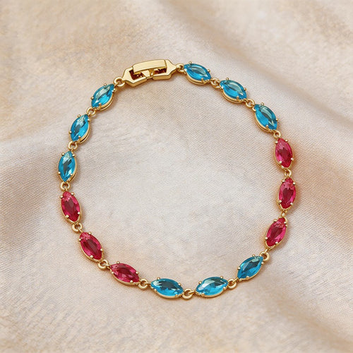 Blue & Red Marquise Cut Statement Bracelet - SEIYI