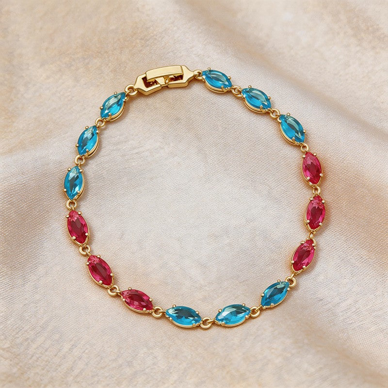 Blue & Red Marquise Cut Statement Bracelet - SEIYI