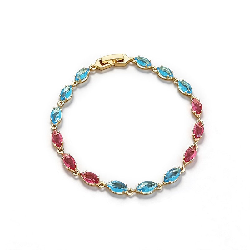 Blue & Red Marquise Cut Statement Bracelet - SEIYI