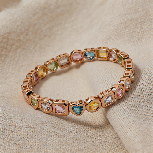 Multicolor Heart & Square Crystal Statement Bangle - SEIYI