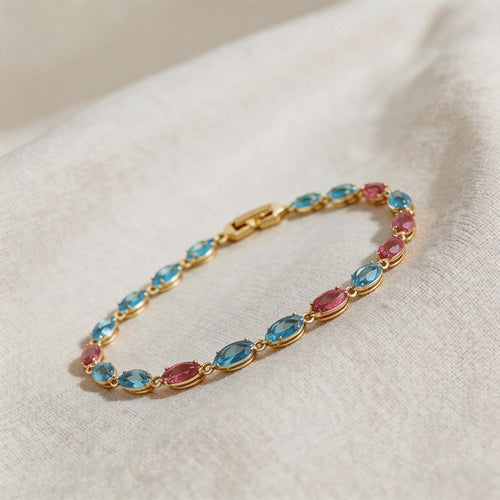 Blue & Red Marquise Cut Statement Bracelet - SEIYI