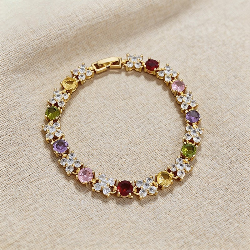 Multicolor Floral Tennis Statement Bracelet - SEIYI