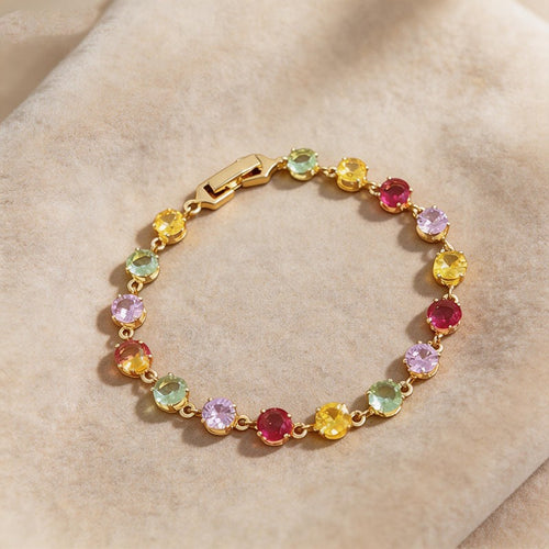 Multicolor Round Cut Tennis Statement Bracelet - SEIYI