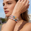 Multicolor Heart & Square Crystal Statement Bangle - SEIYI