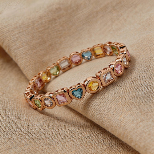 Multicolor Heart & Square Crystal Statement Bangle - SEIYI
