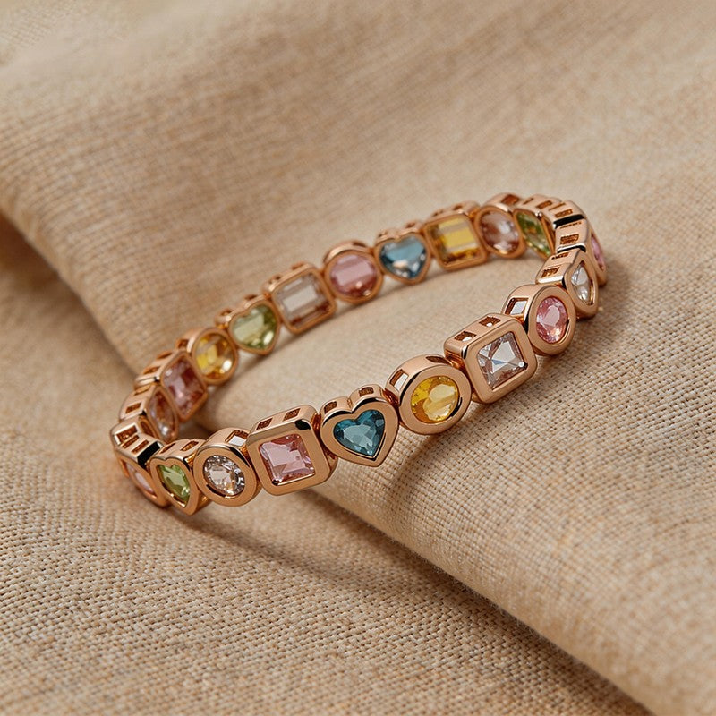 Multicolor Heart & Square Crystal Statement Bangle - SEIYI