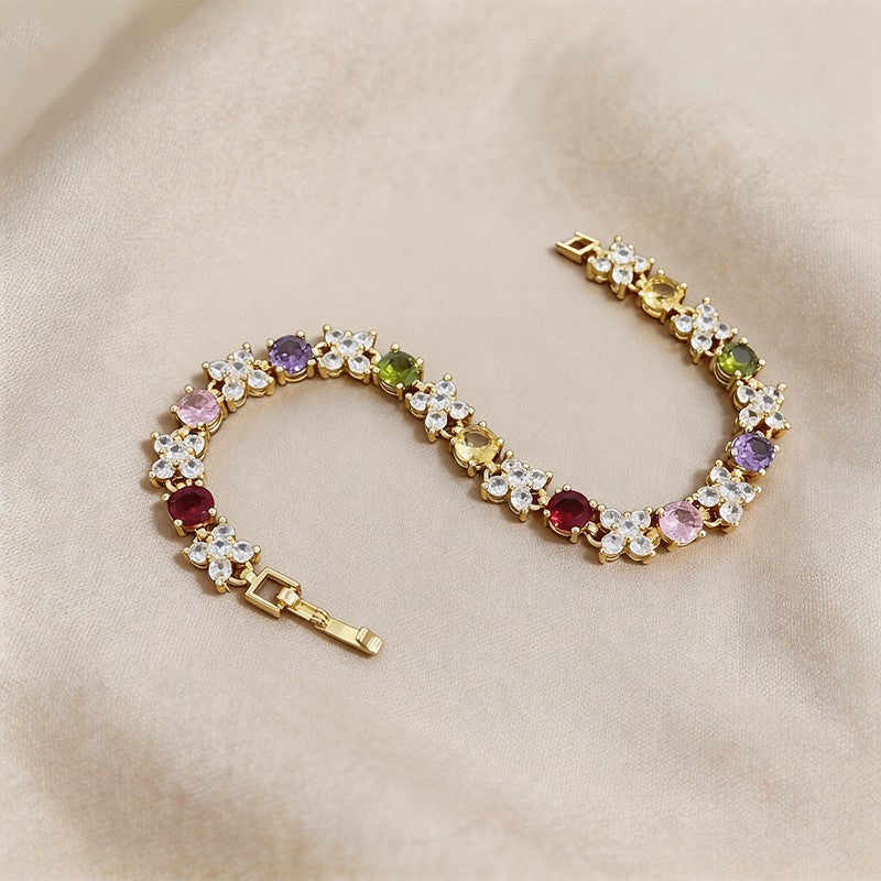 Multicolor Floral Tennis Statement Bracelet - SEIYI