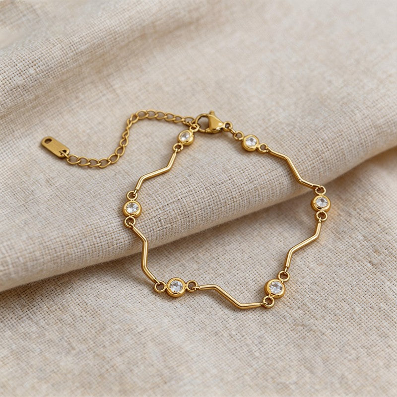 Wavy Bezel-Set Crystal Statement Bracelet - SEIYI