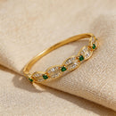 Leaf-Shaped Green Crystal Statement Cuff - SEIYI
