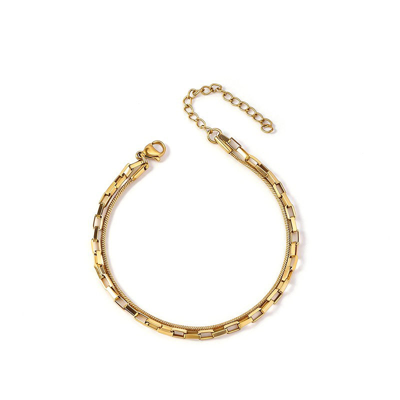 Double-Layer Paperclip & Snake Chain Bracelet - SEIYI