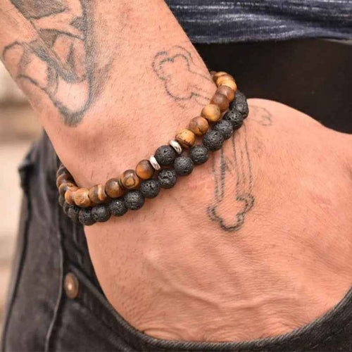 Lava Stone and Yellow Stone Charm Bracelet