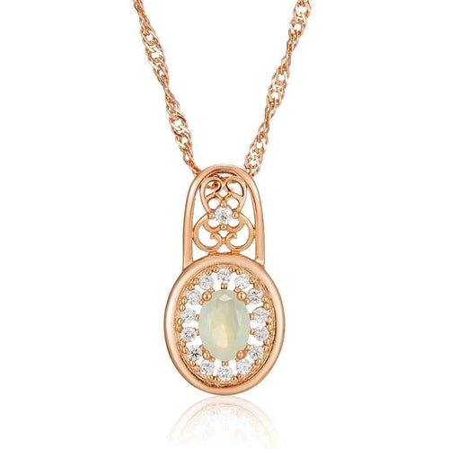 Luxury Natural Zircon Oval Cut Emerald Pendant Necklaces With Rose Gold Color Flower