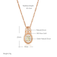 Luxury Natural Zircon Oval Cut Emerald Pendant Necklace With 585 Rose Gold Color Flower Ethnic Wedding Daily Jewelry