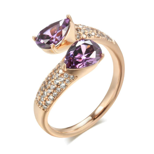 Luxury Purple Natural Zircon Open Ring For Women