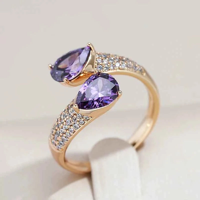 Luxury Purple Natural Zircon Open Ring For Women