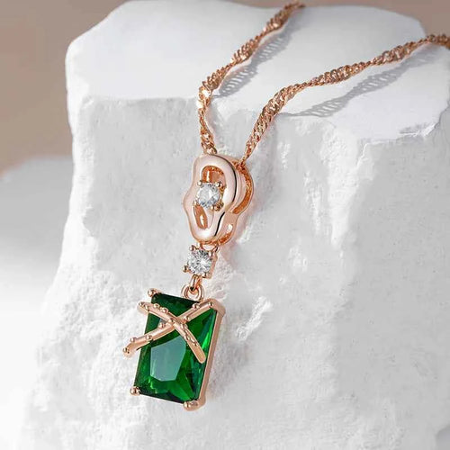 Luxury Square Green Natural Zircon Pendant Necklace For Women