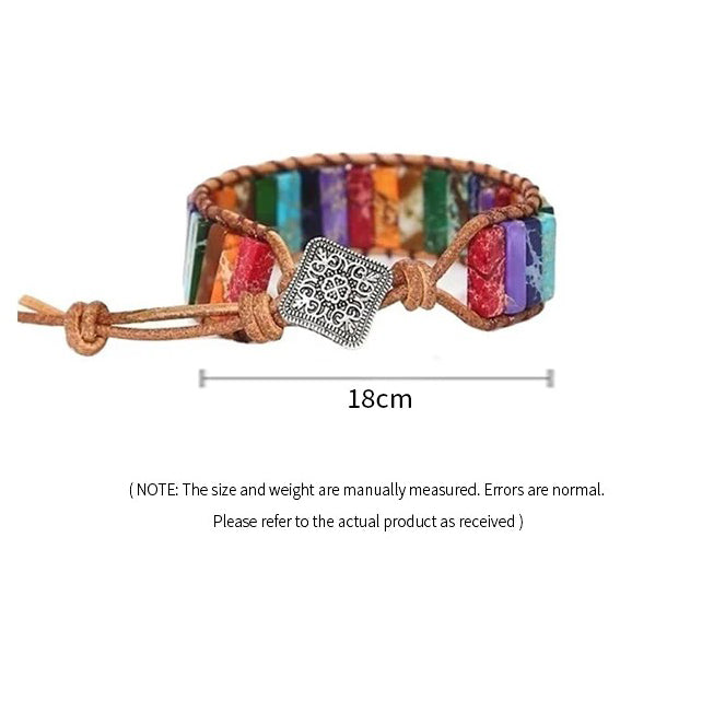 Bohemian Multicolor Emperor Stone Bracelet 7 Chakra Healing Rectangular Stones Bracelet Leather Rope Woven Bangle Wrist Jewelry