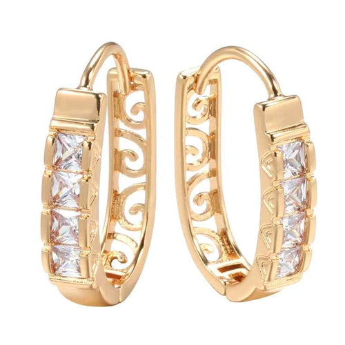 Natural Zircon Hollow Flower Drop Hoop Earrings
