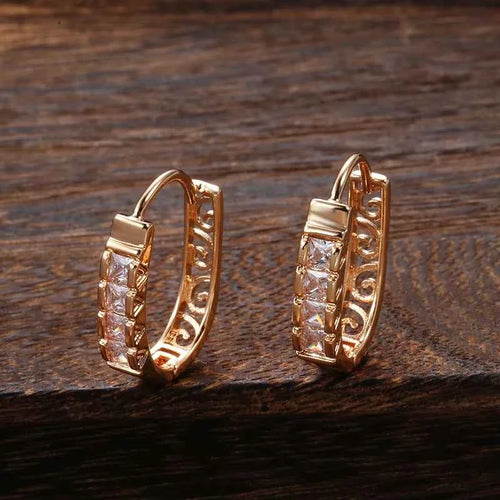 Natural Zircon Hollow Flower Drop Hoop Earrings