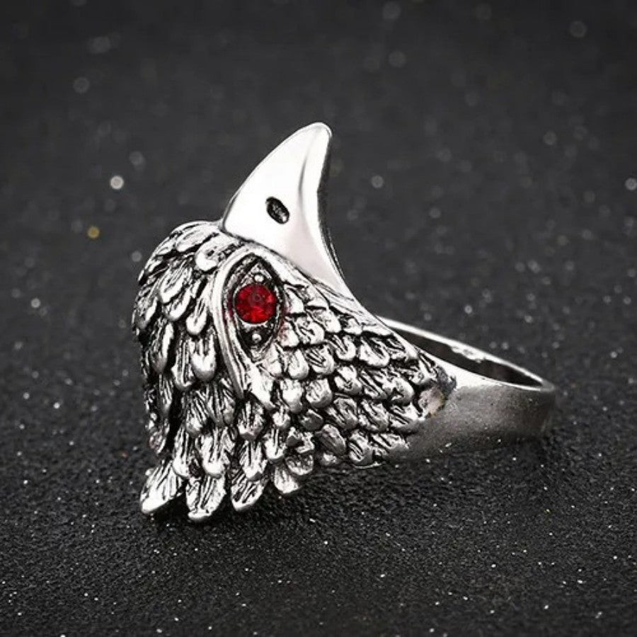 Punk Eagle Head Silver Color Vintage Jewelry Inlay Black Crystal Rings For Man