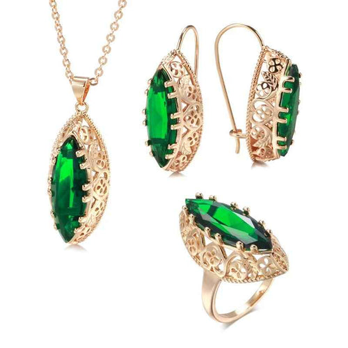 Rhombus Natural Zircon Hollow Flower Vintage Jewelry Sets