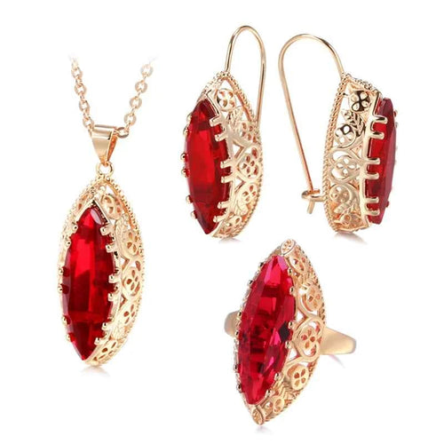 Rhombus Natural Zircon Hollow Flower Vintage Jewelry Sets