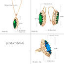 Rose Gold Ethnic Necklace Earrings Ring Set Rhombus Natural Zircon Hollow Flower Vintage Jewelry Sets