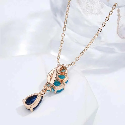 Rose Gold Color Blue Natural Zircon Pendant Necklace for Women