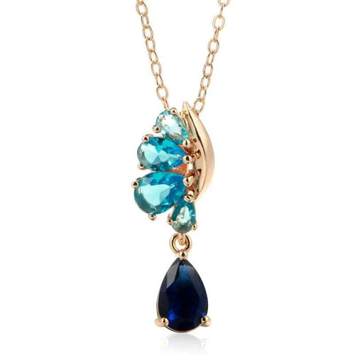 Rose Gold Color Blue Natural Zircon Pendant Necklace for Women