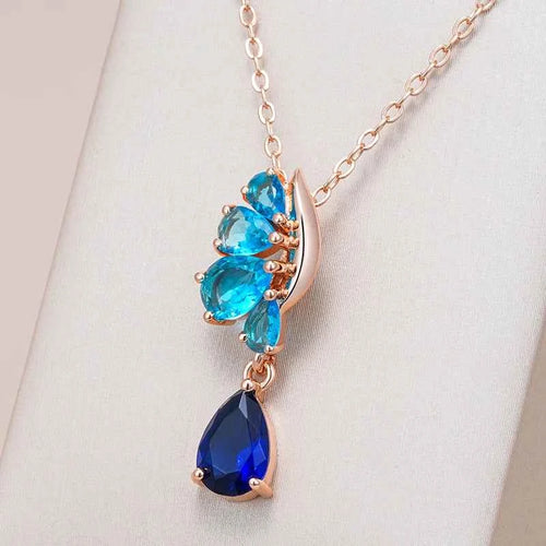 Rose Gold Color Blue Natural Zircon Pendant Necklace for Women