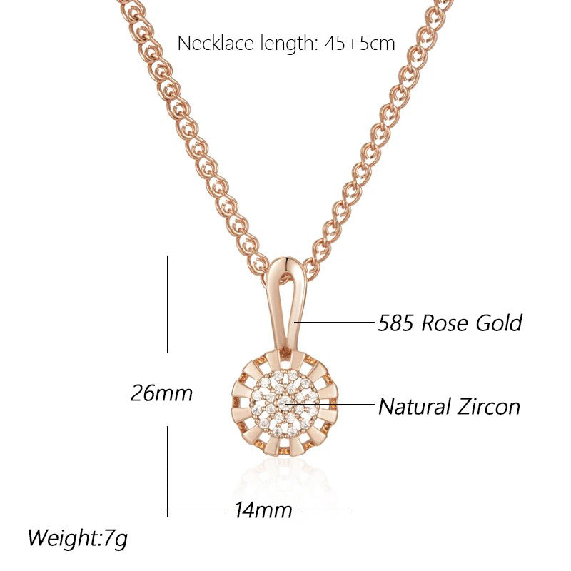 Rose Gold Color Crystal Flower Pendant Necklace For Women Full Shiny Natural Zircon Accessories Daily Fine Jewelry