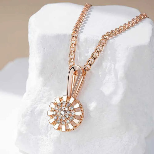 Rose Gold Color Crystal Flower Pendant Necklace For Women