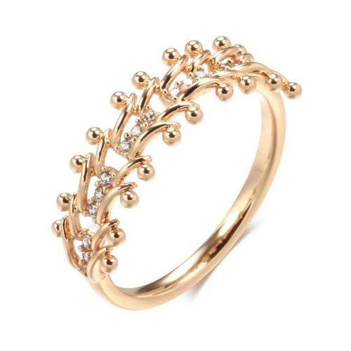Rose Gold Color Glossy Metal Flower Ethnic Ring for Women