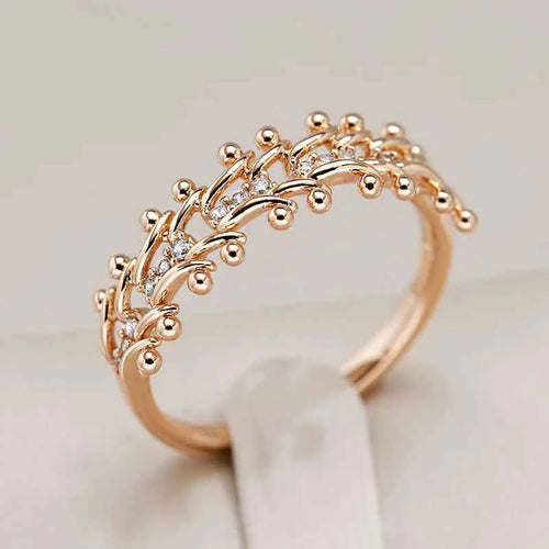 Rose Gold Color Glossy Metal Flower Ethnic Ring for Women
