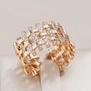 Trend 585 Rose Gold Color Big Ring for Women Vintage Natural Zircon Glossy Metal Weave Ring Ethnic Bride Daily Jewelry