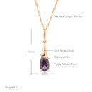 Rose Gold Color Long Pendant Water Drop Purple Natural Zircon Necklace for Women Fine Daily Wear Jewelry Gift