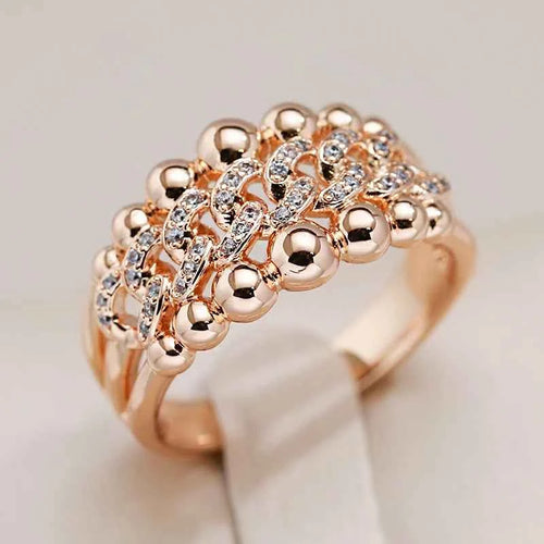 Rose Gold Color Natural Zircon Crystal Ball Big Rings for Women