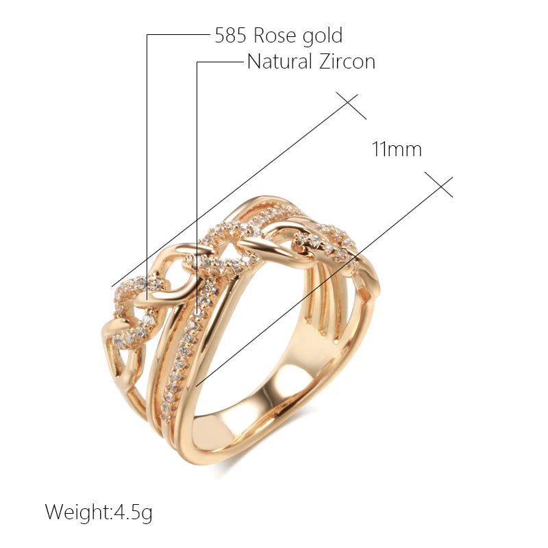 585 Rose Gold Color Natural Zircon Big Rings for Women Unique Cross Ring Fashion Modern Wedding Party Daily Jewelry