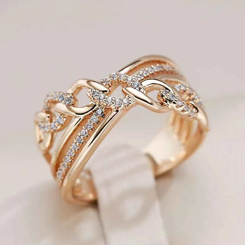 Rose Gold Color Natural Zircon Unique Cross Rings for Women