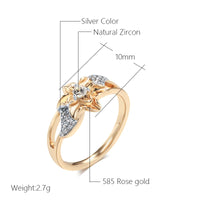 Rose Gold Color Silver Plated Flower Rings For Women Vintage Natural Zircon Bride Wedding Jewelry Luxury Ring