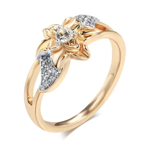 Rose Gold Color Silver Plated Flower Rings For Women